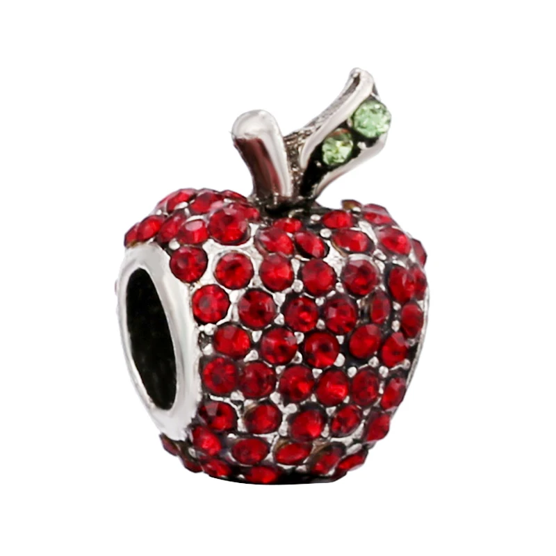 Seialoy Rhinestone Pineapple Beads Red Lips Heart Flower Silver Color Big Hole Beads Fit Diy Bracelets Jewelry Making