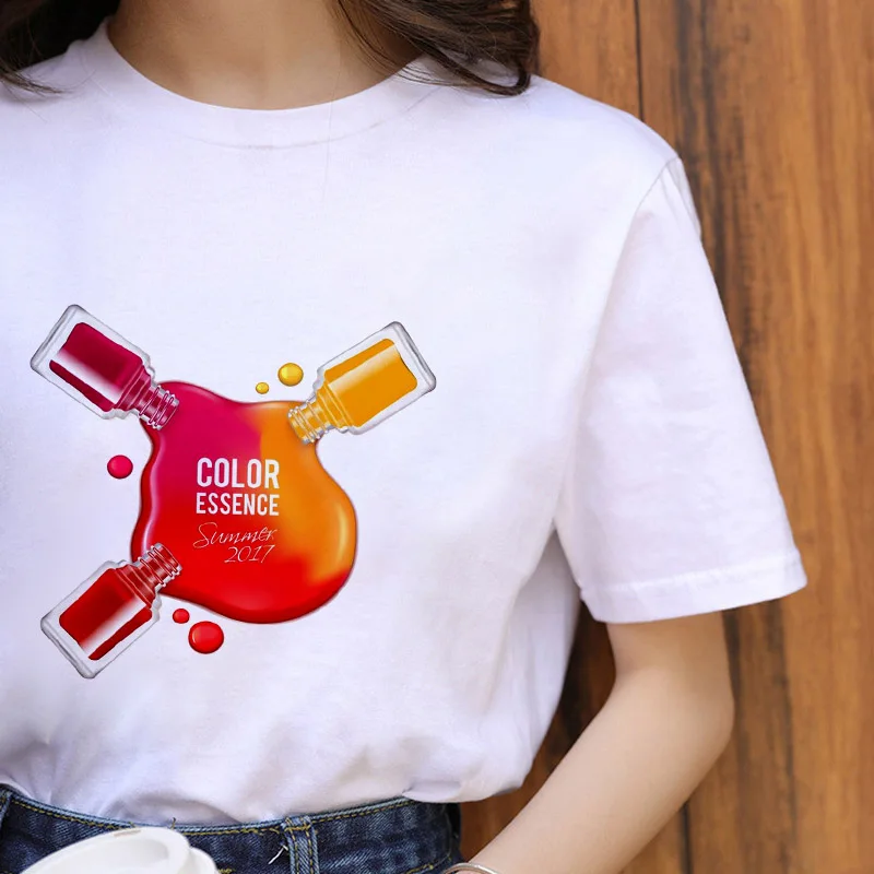 Nail Polish Luxury Kawaii Graphic T Shirt Women Tops O-Neck White Tees Funny Girls Tshirt 2022 Summer Fashion Casual T-Shirt