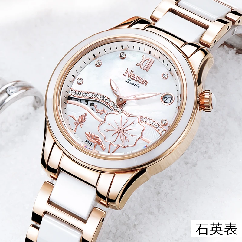 

NESUN Switzerland Luxury Brand Japan Quartz Women's Watches Sapphire Waterproof Clock Diamond Skeleton Auto Date Watches N9072