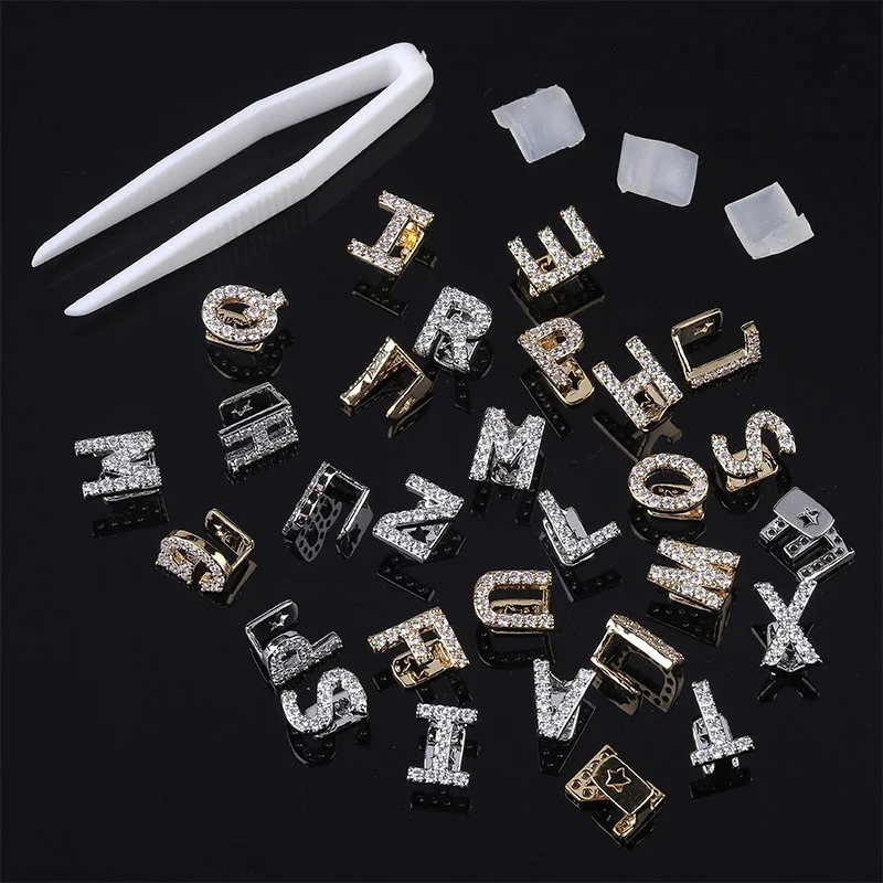 26 Letter AAA Cubic Zirconia Tooth Teeth Dental Grills Hip Hop Jewelry Accessories Iced Out Grills Unisex Body Statement Jewelry