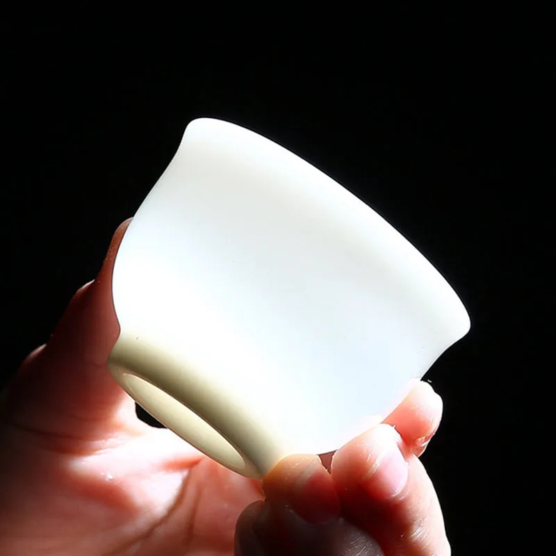 2pcs/set Household Single Teacups Kitchen Teaware Drinking Tool White Porcelain Mutton Jade Porcelain Kungfu Tea Cup Master Cup