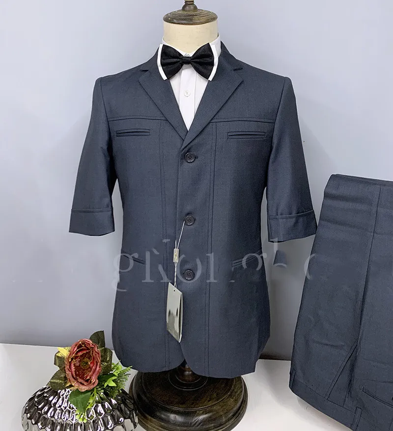 2022 Custom made Spring and summer 7-point-sleeve grey wedding suits for men half sleeve slim fit groom casual party Blazer pant