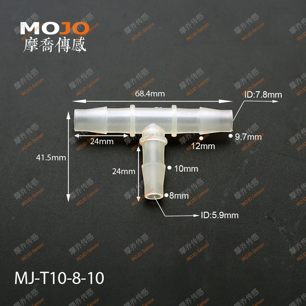 Free shipping!!  MJ-T10-8-10 Reducing  multiple tee hose connector 8 mm to 9.5mm barbed type connectors (100pcs/lots)