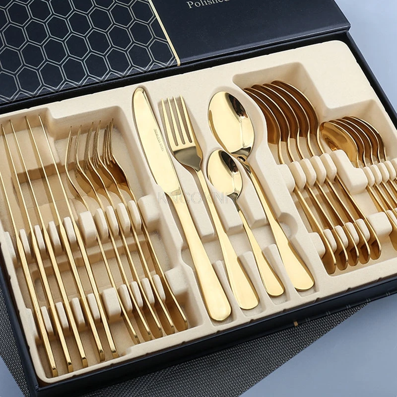 24 Piece Set Stainless Steel Dinner Set Modern Design Business Gifts Wedding Gifts Tableware Kitchen Home Decor