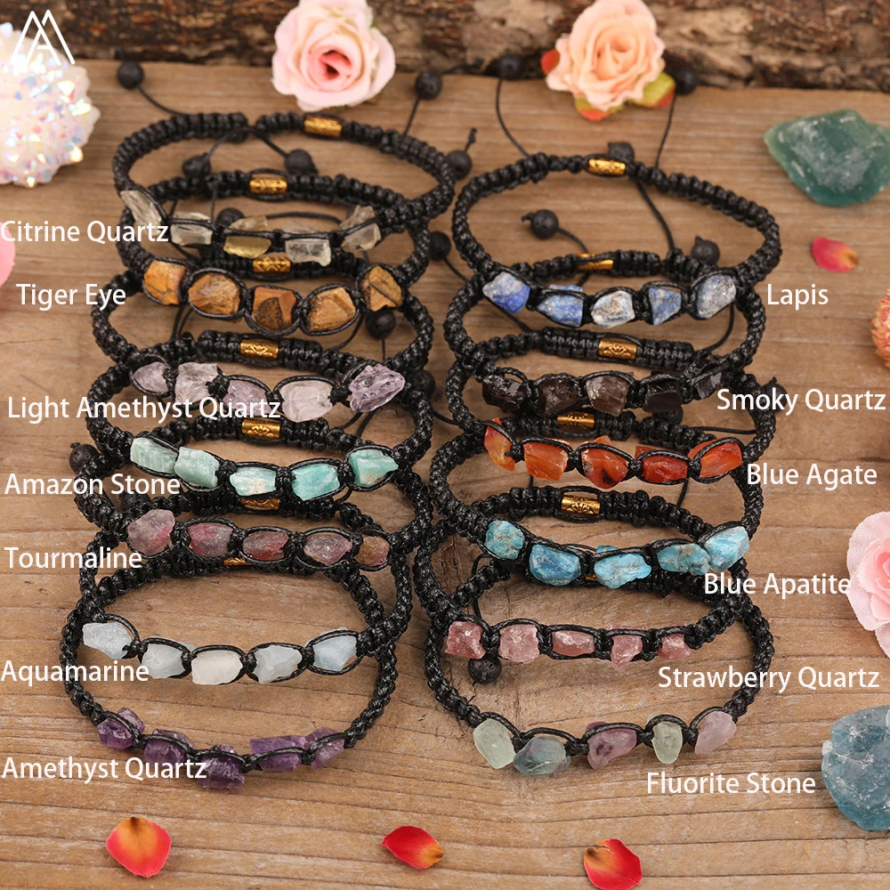 Natural Black Tourmaline Chip Beads Knotted Braided Bracelets Women Adjustable Amethyst Bracelet Dropship