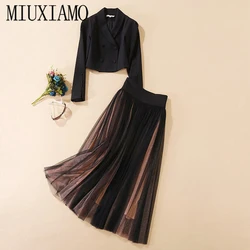 MIUXIMAO 2023 primavera autunno due pezzi set moda manica lunga giacca sottile + abito lungo ufficio signora vestito donne Vestidos