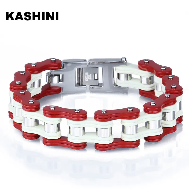 

Men's Bracelets Bangles Red Motorcycle Biker Bicycle Link Chain Bracelets for Men Double Layer Stainless Steel Fashion Jewelry