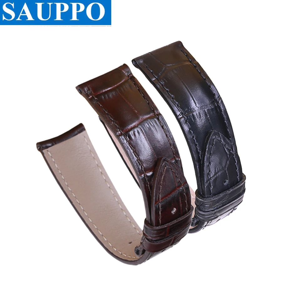 SAUPPO Cow Hide Leather Watch Straps Black Dark Brown Watch Accessories Men Bands for Frederique Constant Classic