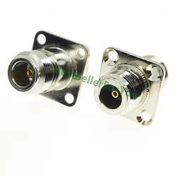 NEW  N Female Jack to N Female RF Coax Adapter convertor 4-hole Panel mount flange chassis Nickelplated