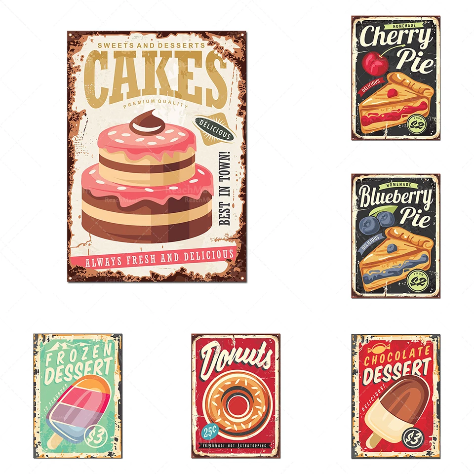 Awesome retro style food poster cake dessert chocolate dessert 50s style American kitchen wall art print