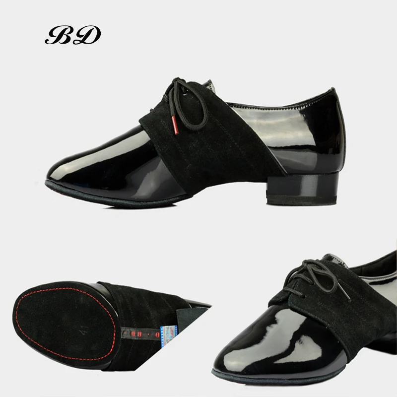 Scarpe da ginnastica TOP Scarpe da ballo latino da uomo Genuine Jazz Modern Pelle bovina Suola a due punti Pelle verniciata BD 322 BORSA GRATUITA