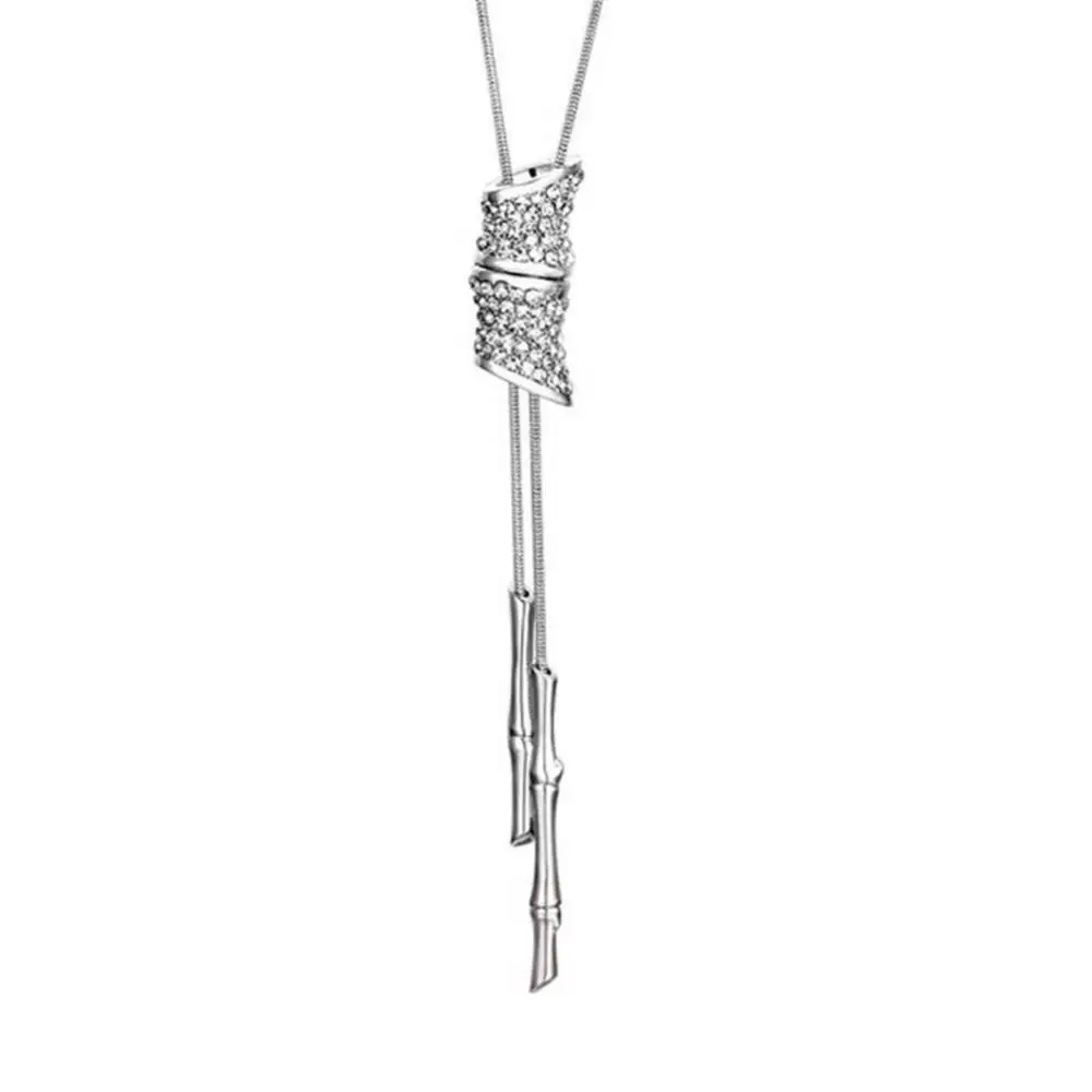 Women Bamboo Knot Tassel Adjustable Pendant Necklaces Sweater Chain Jewelry