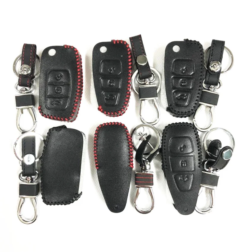 Leather key chain ring cover case holder For Ford Focus 2 3 4 Fiesta Mustang Mondeo Kuga Ecosport Edge Exploror KA Ranger