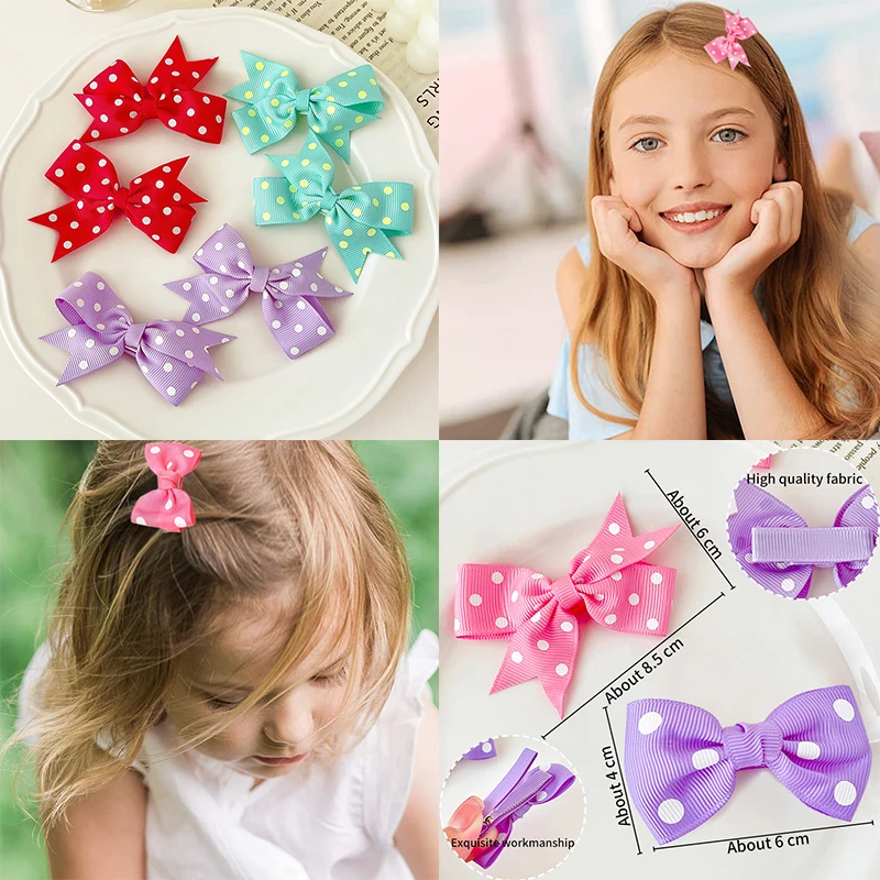 2 Pcs/Set Baby Girls Cute Dot  All-inclusive Safety Hairpins Children Lovely Sweet Bow Ornament Hair Clips Kids Hair Accessories