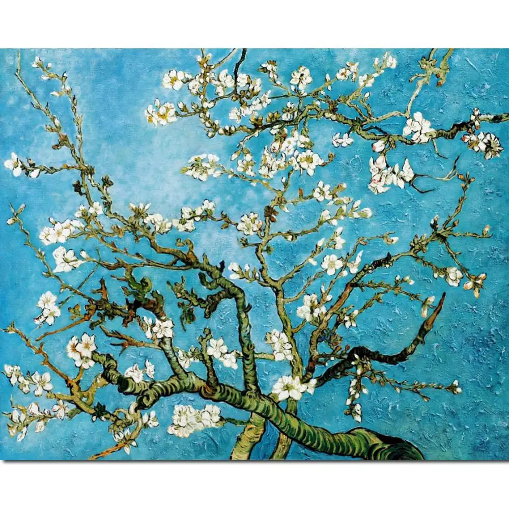 

Canvas Art Blue Almond Blossoms Vincent Van Gogh Oil Painting Handmade Modern Flower Artwork for Living Room Wall Decor Gift