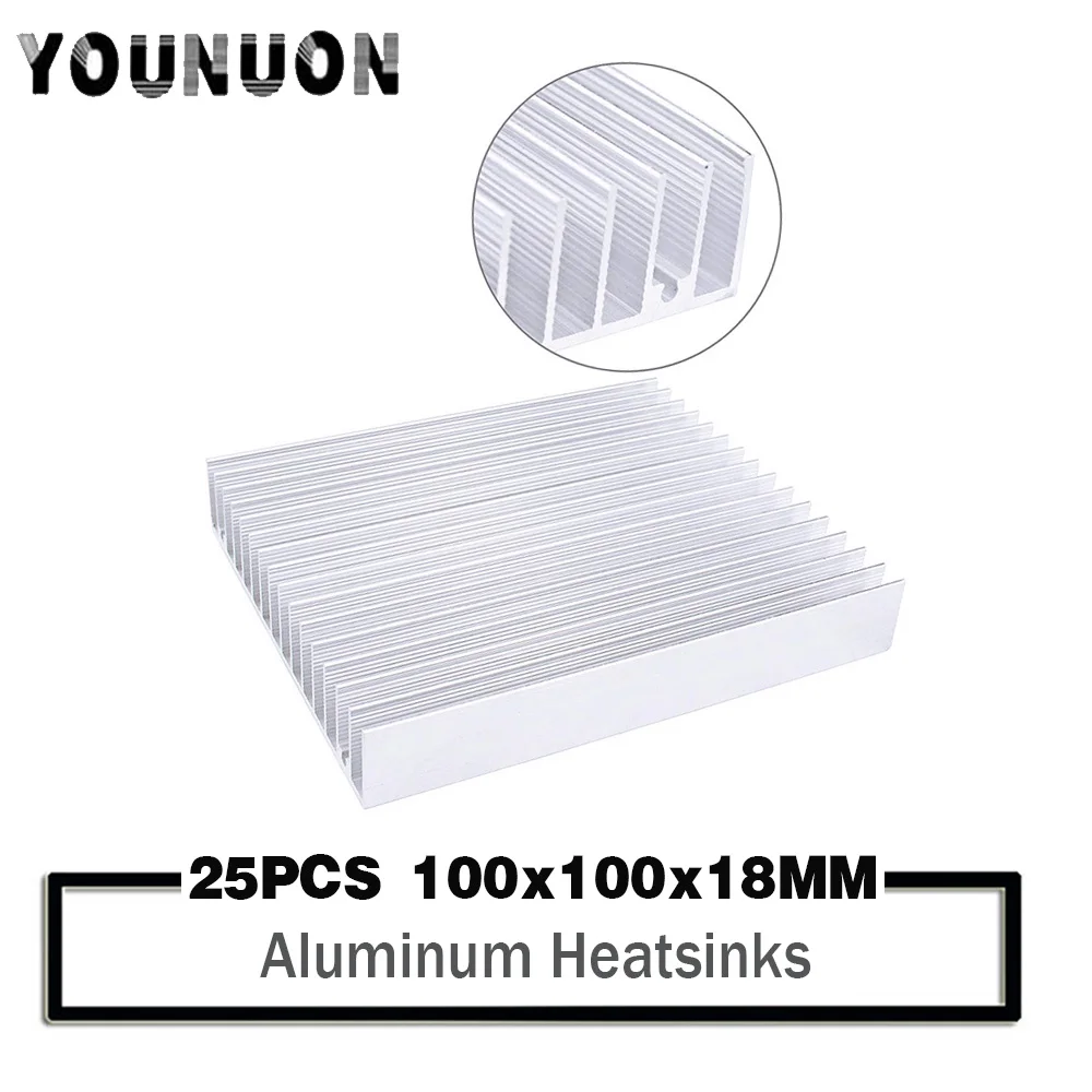 25PCS 100x100x18mm Radiator Aluminum Heatsink Extruded Heat sink for 20-50W LED, Electronic Heat Dissipation Cooler Cooling