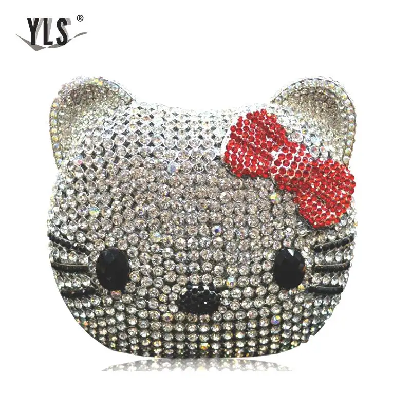 Diamante Clutch Bag NEW Lovely Cat Fancy Crystal Evening Bag Clutch Purse in Pink YLS-A02