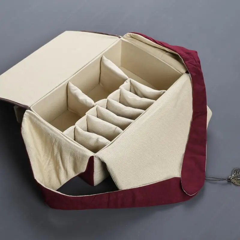 Portable Outdoor Travel Camp Teaware Storage Bag Handmade Linen Cloth Quick Cup Tea Cozies Handbag For Teapot Tea Tray LA447