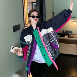 2023 Winter Stand Collar Women's Cotton Clothing Contrast Splice Multi-pocket Ethnic Style Jackets Casual Baseball Uniform Coat