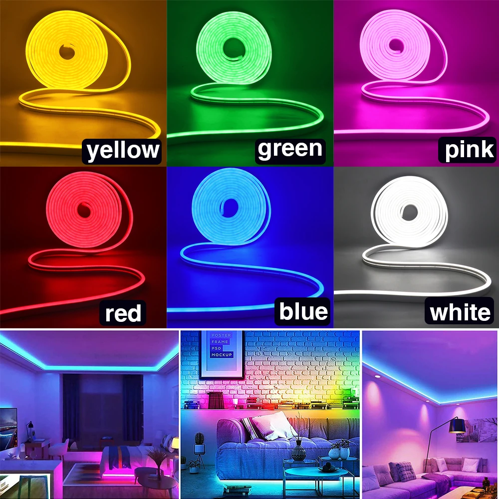 EU 12V Neon Strip Light Waterproof SMD 2835 120LEDs/m White Red Blue Dimmer Flexible LED Neon Lamp For Home Decor