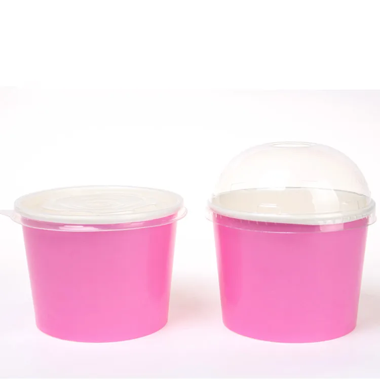 

50 sets Net red pink disposable ice cream cup thick 16oz 500ml paper cups packaging fruit salad bowl party dessert cups with lid