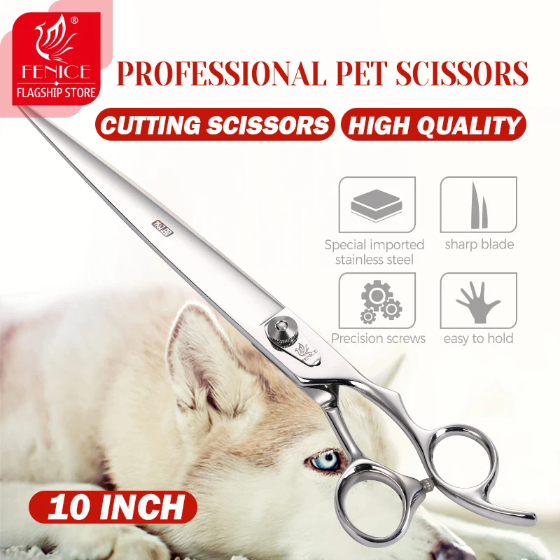 Fenice 10 Inch Professional Dog Grooming Cutting Shears Japan 440C Straight Scissors Pet  Accesories Groomer Tools