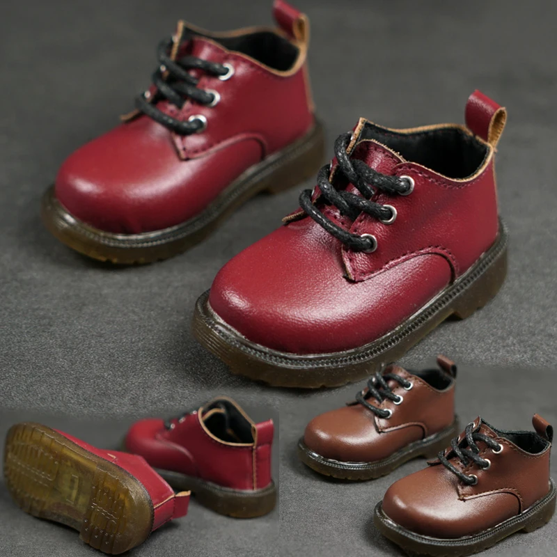 D03-P533 children toy BJD DD SD MSD    1/4 1/6 doll's Photo props Accessoriess red wine brown Lace up student shoes 1pair