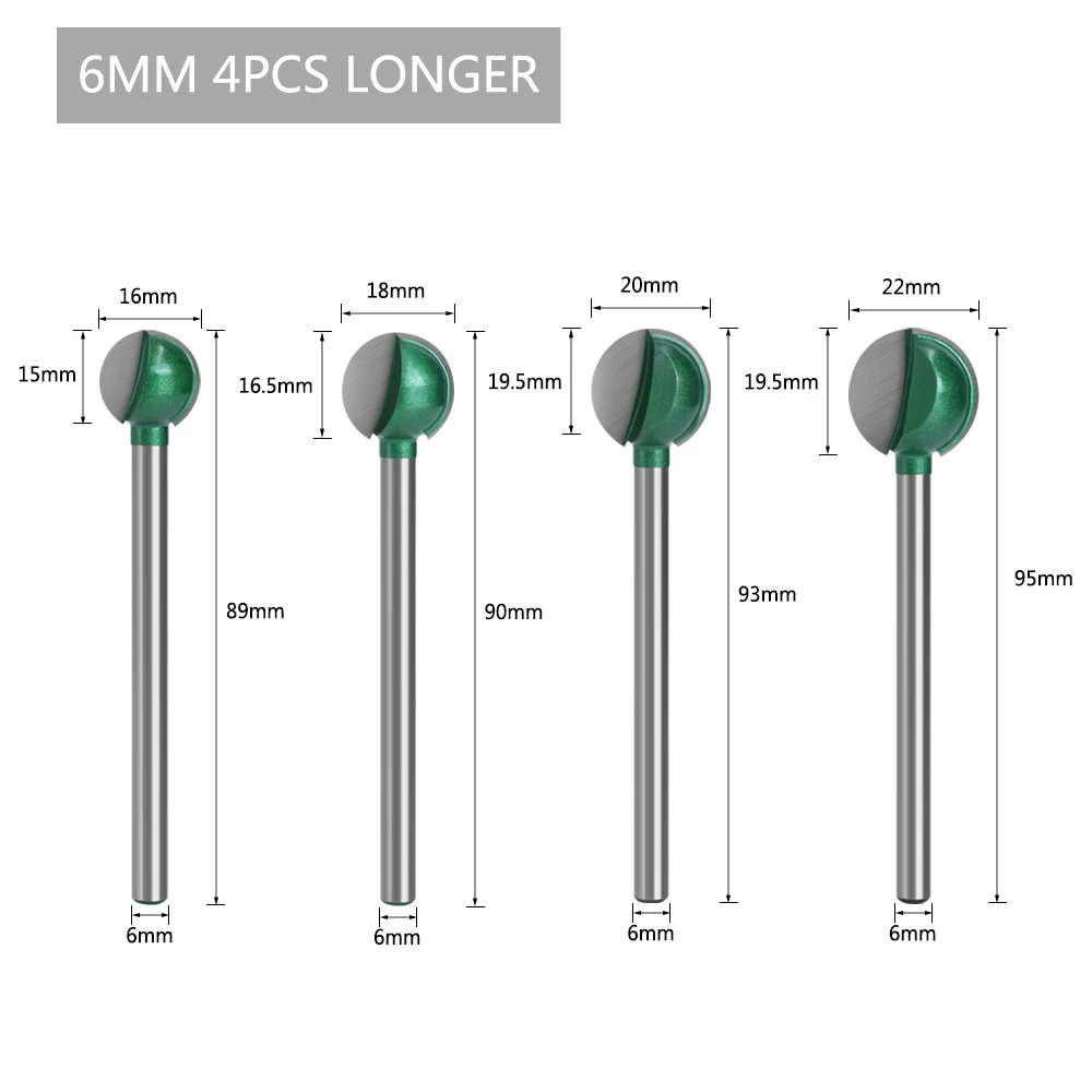 LAVIE 3mm or 6mm Shank Ball Nose Round Carving Bit Router Bit for Wood Cove CNC Milling Cutter Radius Core Tungsten Carbide