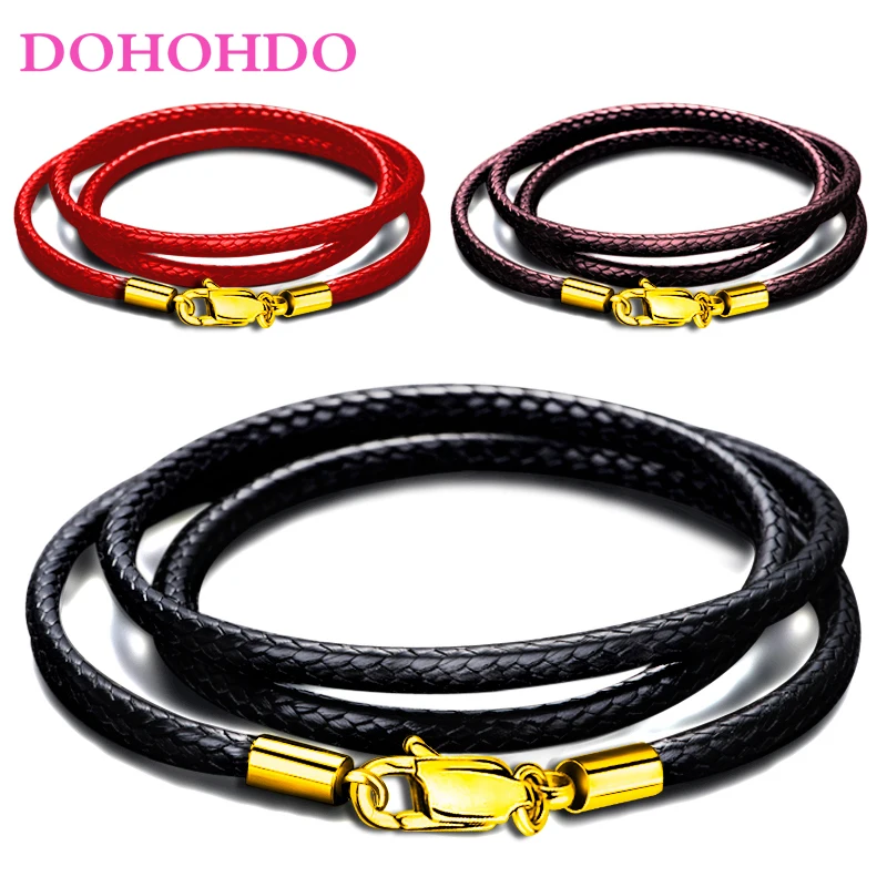 

3pcs/lots Leather Cord Necklace Cord 1.5/2/3mm Wax Rope Chain With Stainless Steel Clasp For Men Women DIY Necklace Jewelry