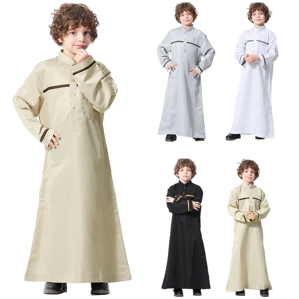 Roupão muçulmano para crianças, roupa islâmica, kaftan dishdasha, manga longa, escolar infantil para o oriente médio