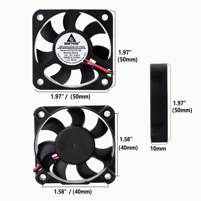 10PCS Gdstime 5010 50*50*10 12V cooling fan 2PIN 50mm 5cm Brushless for laptop cooling fan