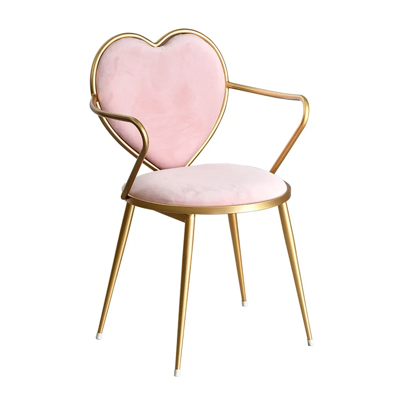 Mobili Nordic Creative Dining Chair Iron Art Heart-Shaped Nail Coffee Lounge Gold Dresser Simple Velvet Chairs мебель для дома