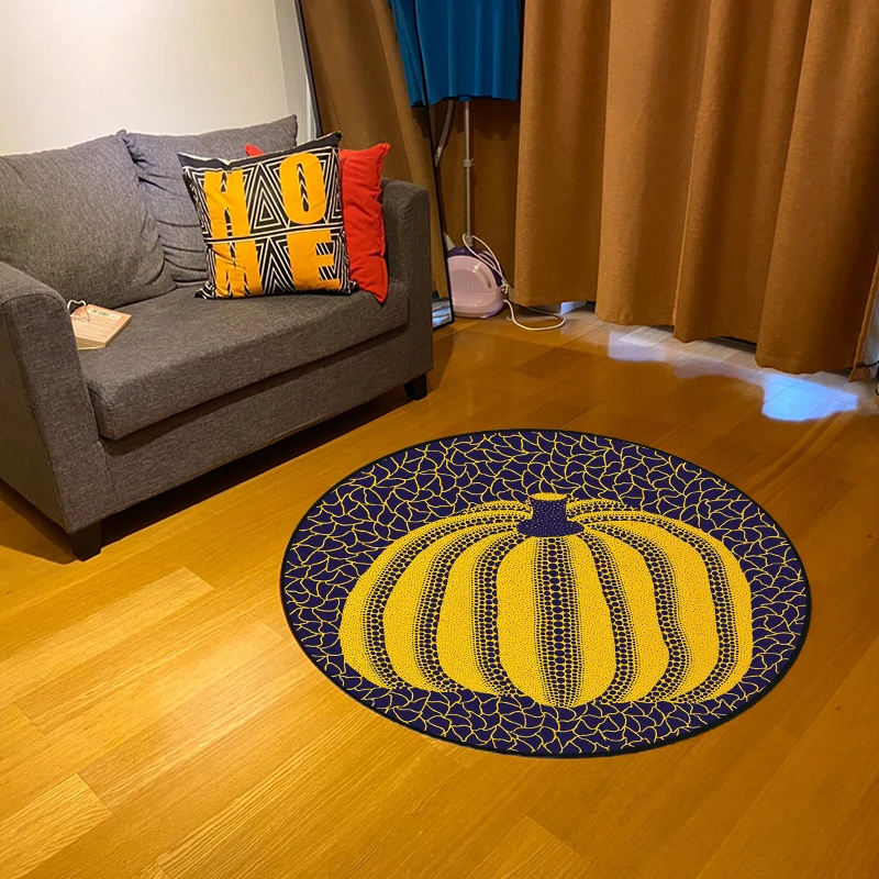 Pumpkin Kusama Yayoi Artist Modern Round Mat Carpet for Living Room Polka Dot Art Home Interior Decor Office Arts Rug Colorful