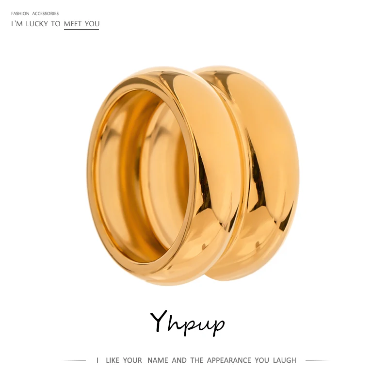 Yhpup Stylish Stainless Steel Layered Metal Texture Ring Occident Simple 18k Gold Plated Finger for Women Jewelry кольцо женское