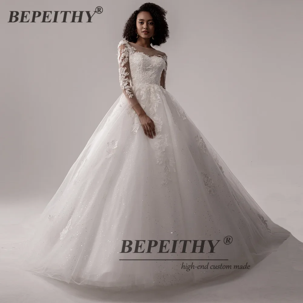 BEPEITHY-vestido De Novia De encaje para mujer, prenda De vestir De manga larga con cuello redondo, Estilo Vintage indio, tienda en línea, 2021