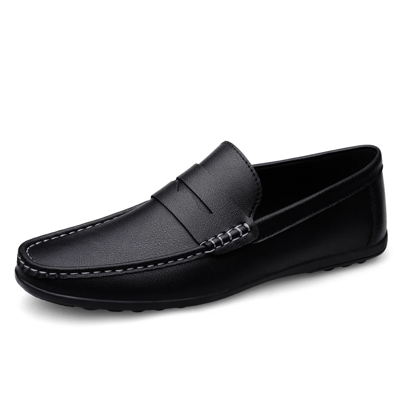 Primavera otoño mocasines de cuero informales para Hombre mocasines zapatos Mocasines Hombre Mocassini blanco negro Slip-On talla grande Dropshipping