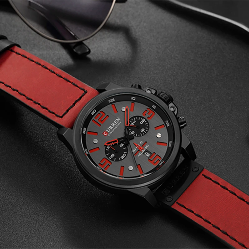 CURREN Fashion Casual Date Quartz Watches For Men Fashion Leather Sports Men\'s Wrsitwatch Chronograph Male Watch