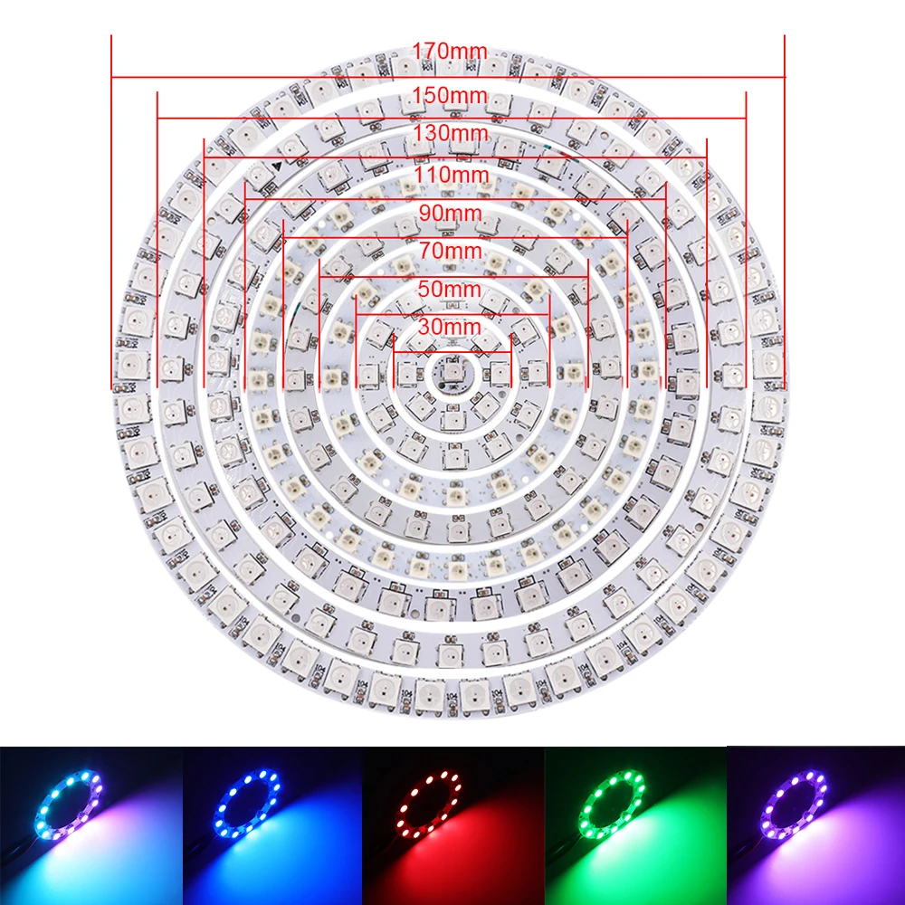 RGB LED Ring 5V WS2812 SK6812 5050 Addressable LED Ring ic Built-in RGB LED Chip & Heatsink White/Black PCB for Decoration