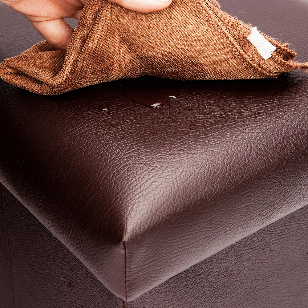 ottoman storage Storage Stool Space Saving Practical PVC Leather Square Shape Surface with Line Footstool Brown - US Stock