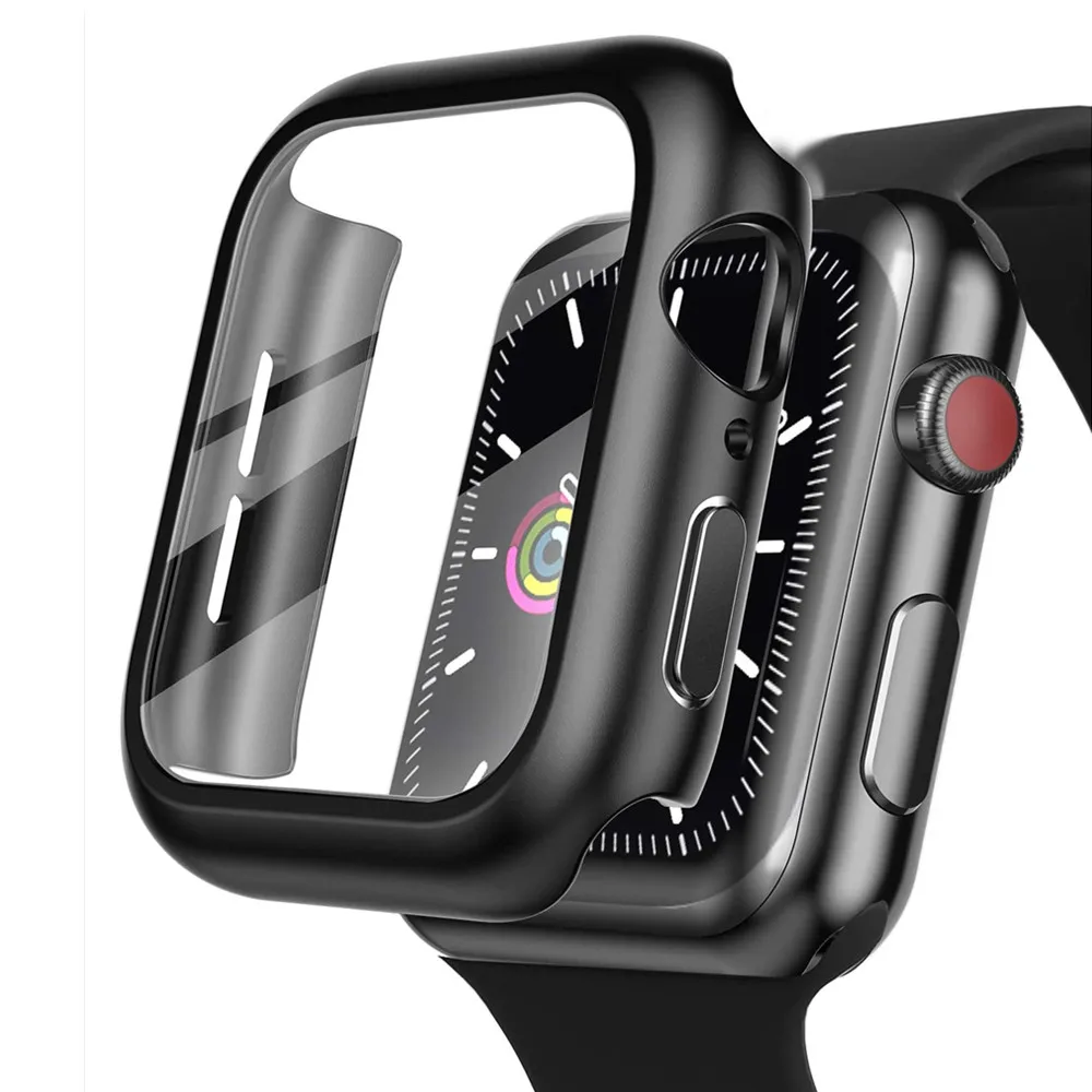 Стекло + чехол для Apple Watch Series 7 6 5 4 3 SE 45 мм 41 мм 44 мм 40 мм 42 мм/38 iWatch, защита экрана + крышка, аксессуары для Apple Watch