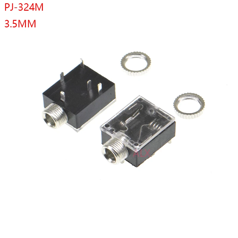 10PCS 5 Pin 3.5mm Stereo Audio Jack Socket PCB Panel Mount for Headphone With Nut PJ-324M