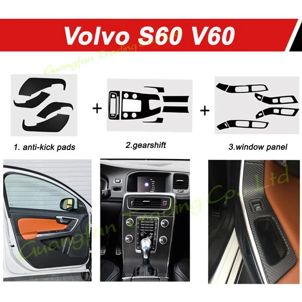 For Volvo S60 V60 Car-Styling 3D/5D Carbon Fiber Car Interior Center Console Color Molding Decorative Sticker Parts Accessories