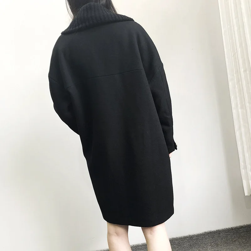 Fashion Streetwear Long Winter Fashion Wool Coats Double Breasted Wool Blend Coat And Jacket Turn-down Collar Coat Femenino