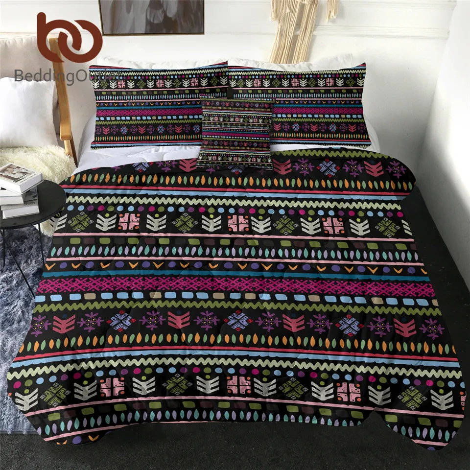

BeddingOutlet Vintage Aztec Quilt Blanket Geometric Comforter With Pillowcase Striped Bedspread Ethnic Colorful Thin Duvet Queen