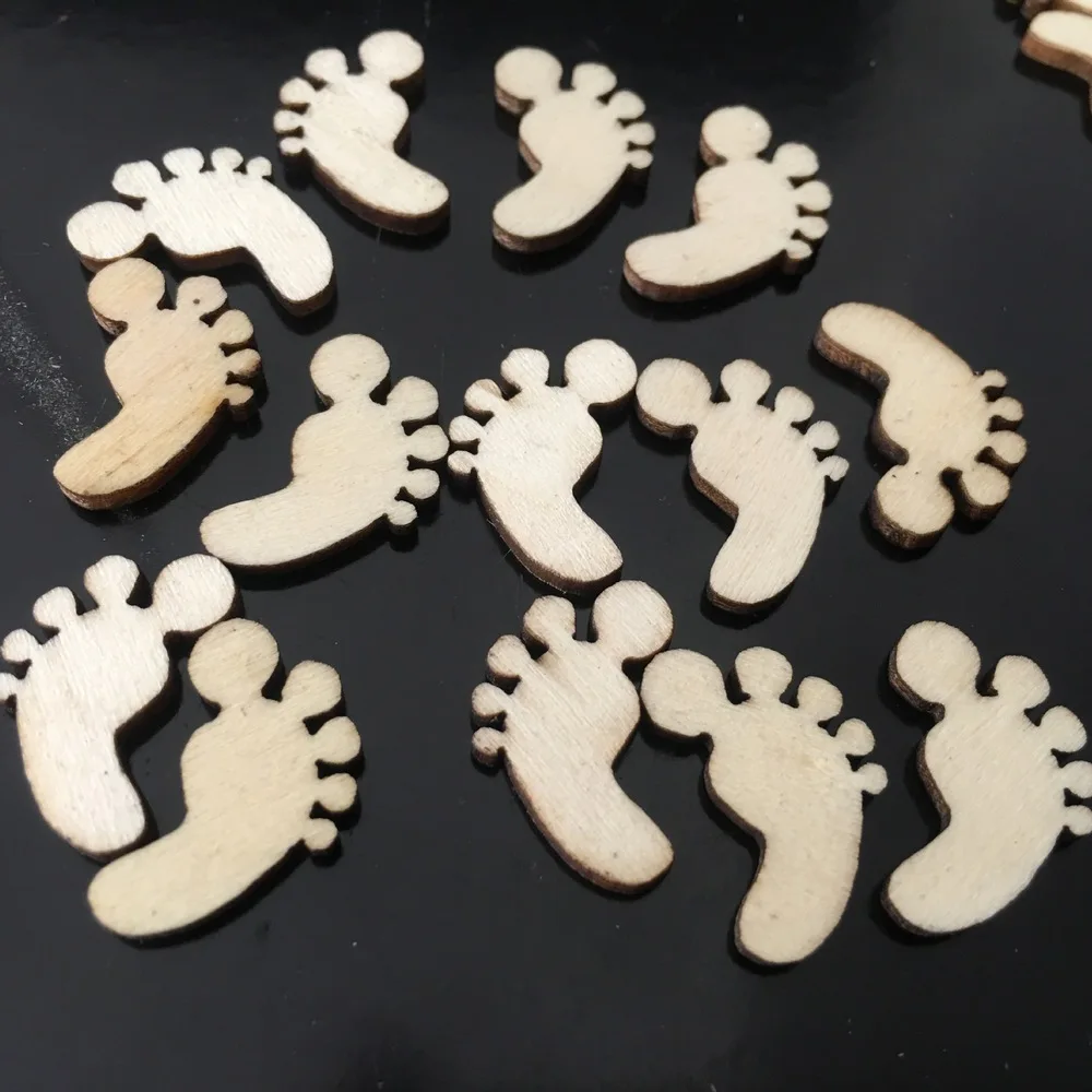 100pcs Baby Unfinished Wood Footprint Cutout Chips Pieces for Arts Crafts Project