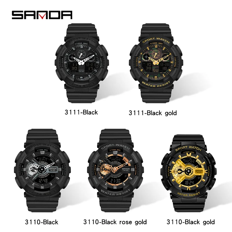 Fashion Sanda Top Brand Dual Display Quartz Watch Men\'s Luxury Sports Led Luminous Waterproof S Shockproof Automatic Date Reloj