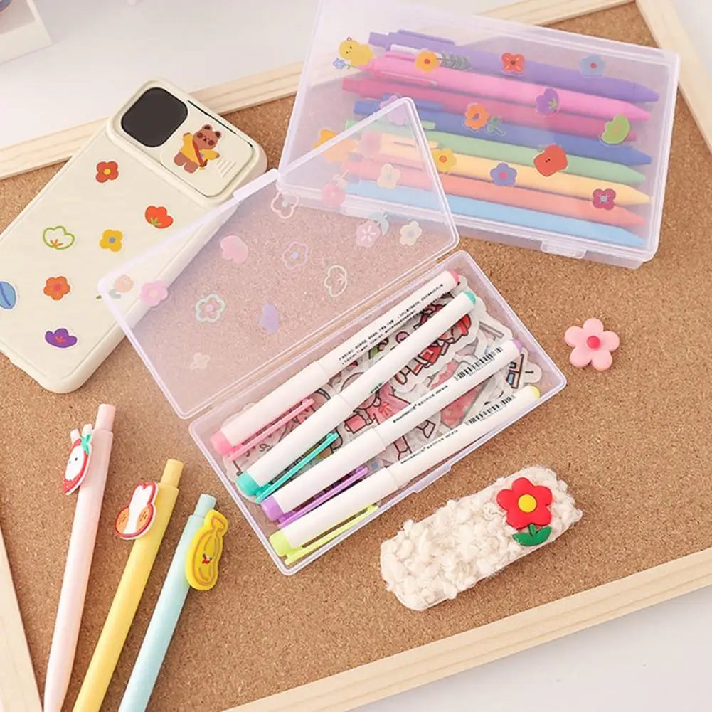 Storage Box with Lid Dust-Proof Plastic Desktop Stationery Organizer for Classroom