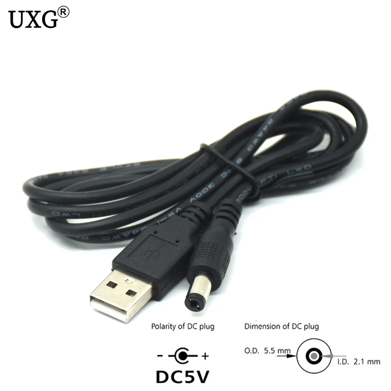 1pcs USB 2.0 Type A Male To DC 5.5 Mm/2.1 Mm 5 Volt DC Power Supply Socket Charging Adapter Connector Cable 25cm 1m 2m