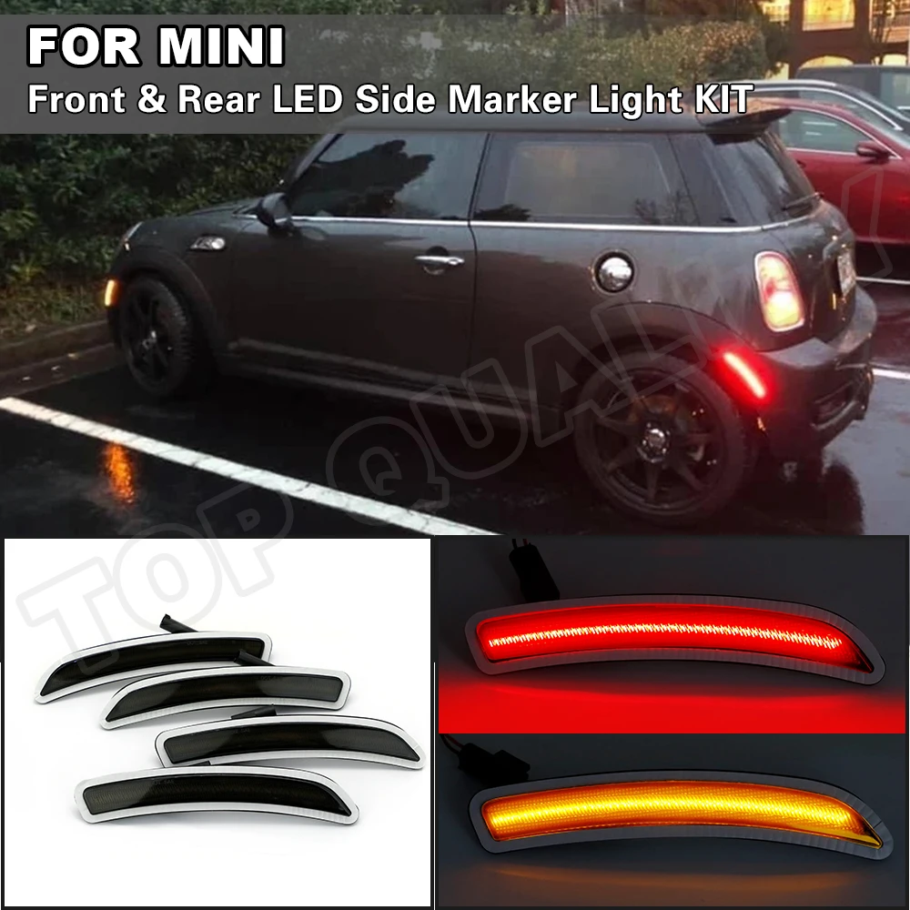 Dla Mini Cooper F55 F56 F57 2014 2015 2016 2017 2018 2019 przedni + tylny bursztynowy/czerwony błotnik LED światło obrysowe boczne lampka