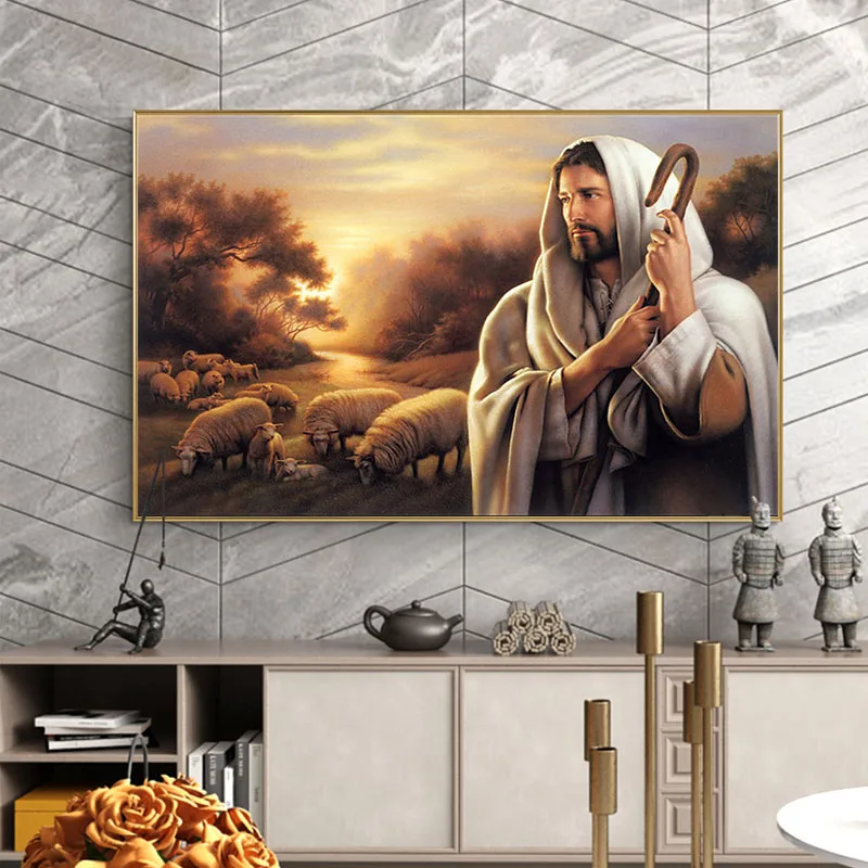 Jesus Herding The Sheep Canvas Painting Abstract Posters and Prints Cuadros Wall Art Picture for Living Room Home Decor Unframed